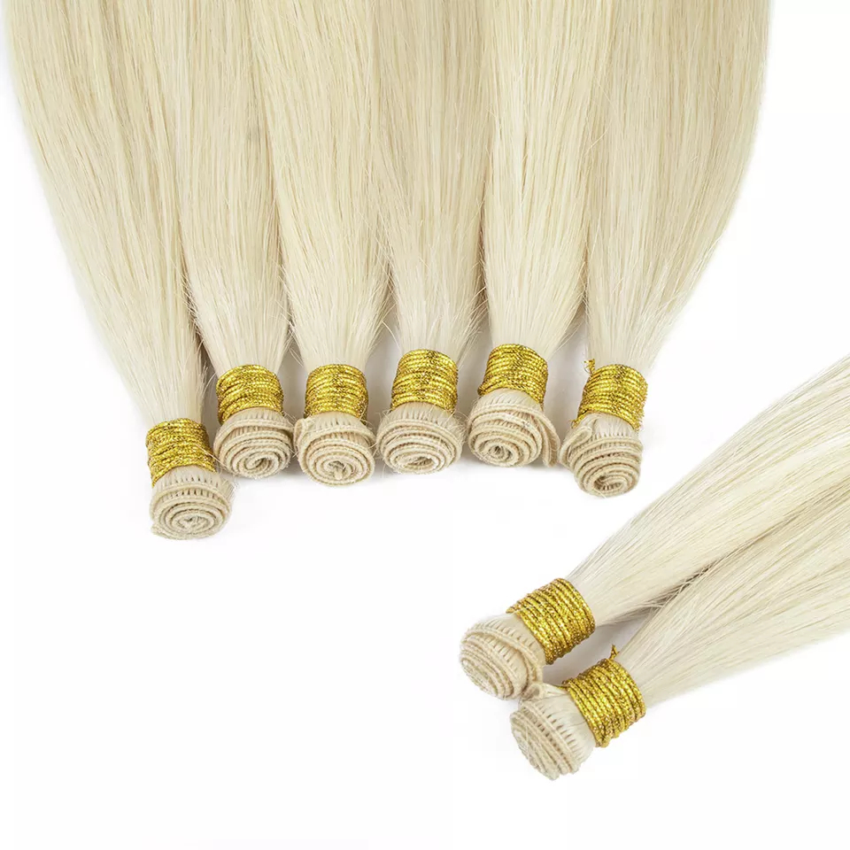 Blonde Cuticle Aligned Virgin Human Hair Extensions Hand Tied Weft Extensions